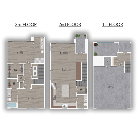 Floor plan for 2 beds, 2.5 baths, 1461 sqft